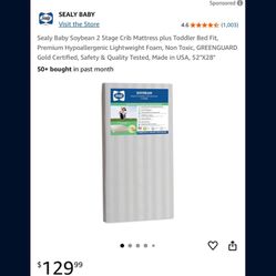 Sealy Baby Soybean 2 Stage Crib Mattress plus Toddler Bed Fit, Premium Hypoallergenic Lightweight Foam, Non Toxic, GREENGUARD Gold Certified, Safety &
