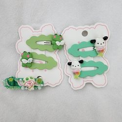 Handmade Green Single cute dog/frog head hair clip - 5 set
