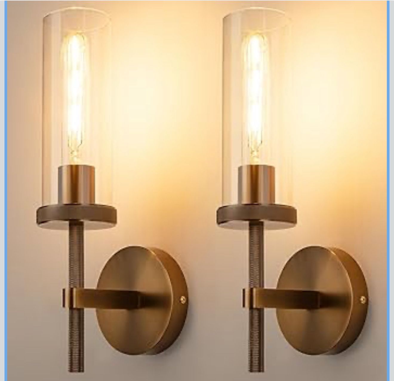 New 15" Knurled Bronze Wall Sconces Set of 2, Bathroom Vanity Light Fixtures with Clear Glass Tube, Modern Lamp Lighting for Bedroom, Living Room, Hal
