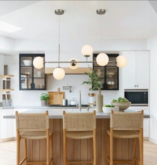 47.2" Modern Pendant 6 Light, Brushed Nickel, Milk Glass