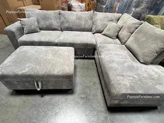 NEW Sectional Sofa and Chaise Set FREE STORAGE OTTOMAN Couch Light Grey color Big Furniture SALE Designer Choice Living Room White Beige Cream BlacK