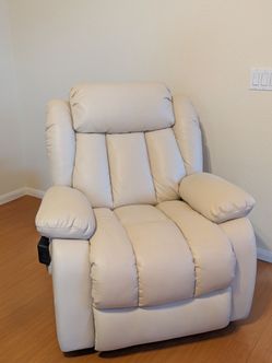 Luxury Recliner/Massage Chair (w/Power Lift, Vibration Massage, Heating) Beige Leather