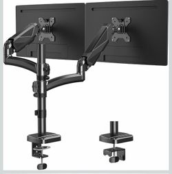MOUNTUP Soporte de monitor doble, soporte de escritorio para monitor de altura ajustable, brazo de monitor de resorte de gas para dos pantallas de 17 