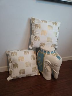 Elephant pillow and ceramic decor