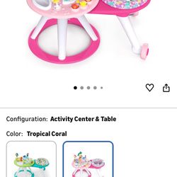 Bright Starts Around We Go 2-in-1 Baby Walker, Discovery Activity Center and Table, Tropic Coral, Ages 6 Months+ 