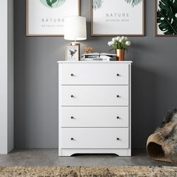 Dresser Chest, Modern Chest Organizer with 4 Drawers for Bedroom, White Finish