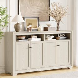 60 Inches Sideboard Buffet Cabinet with Storage and 4 Doors, White