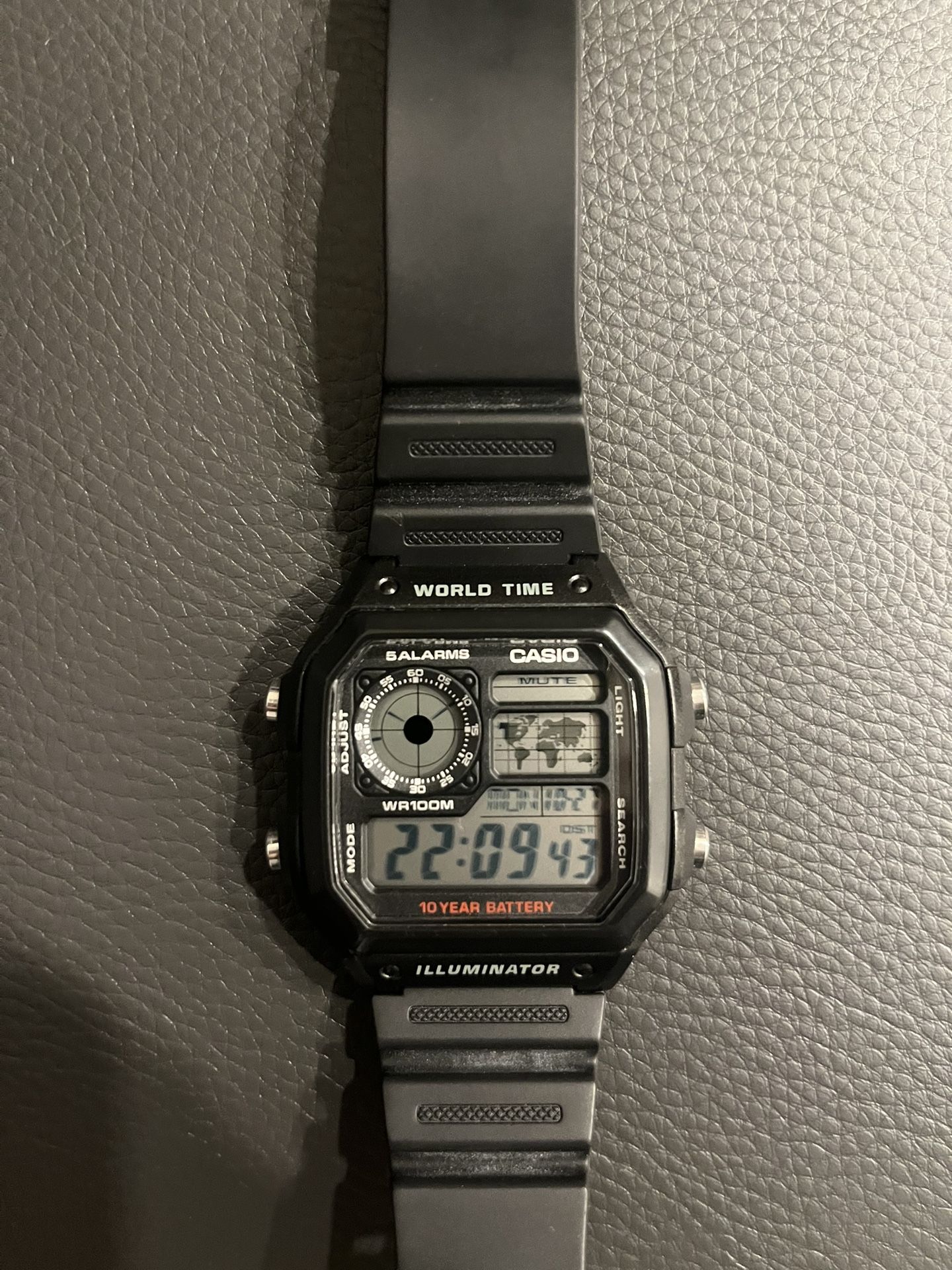 CASIO Illuminator 3299 AE-1200 World Time 5 Alarms WR 100M