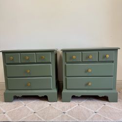 Vintage Wood Pair of Sage Green Nightstands