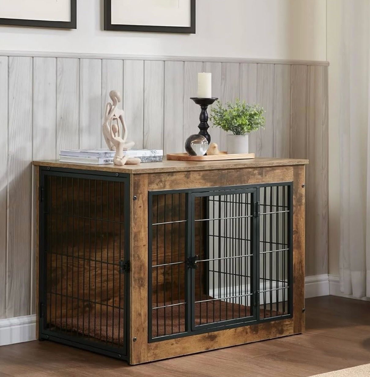 Dog Crate Furniture with Cushion, Wooden Kennel Furniture