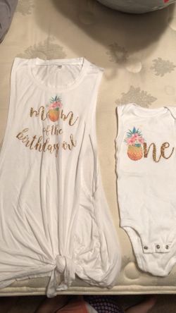 One Yr Onesie 18M & Mom Tie Tank SM.