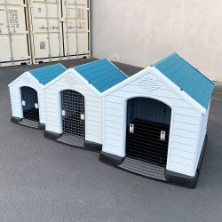 (New) Plastic dog house w/ lock door (medium $80, large $115, x-large $160) all weather cage kennel