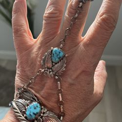 Turquoise jade  Bracelet And Ring silver