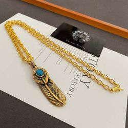 Chrome Hearts Classic Gold Letter Necklace with Feather Pendant