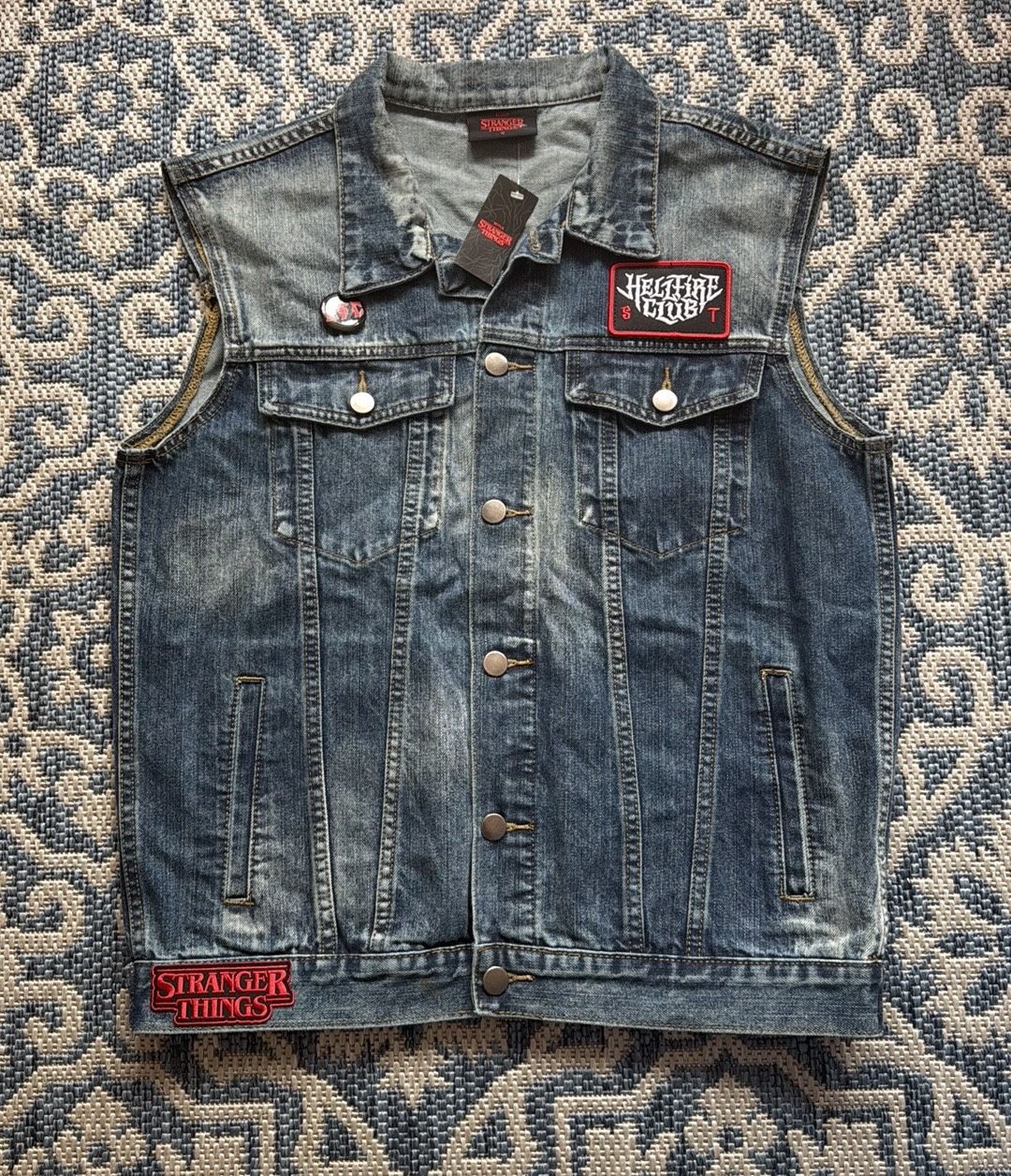NWT Stranger Things Official Merch! Eddie Munson Hellfire Club Jean Vest Jacket.