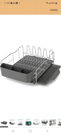 Polder KTH-615 Dish Rack, 4 PC Combo– Advantage System Includes Rack, Drain Tray, Removable Drying Tray & Cutlery Holder – Stainless Steel & Plastic