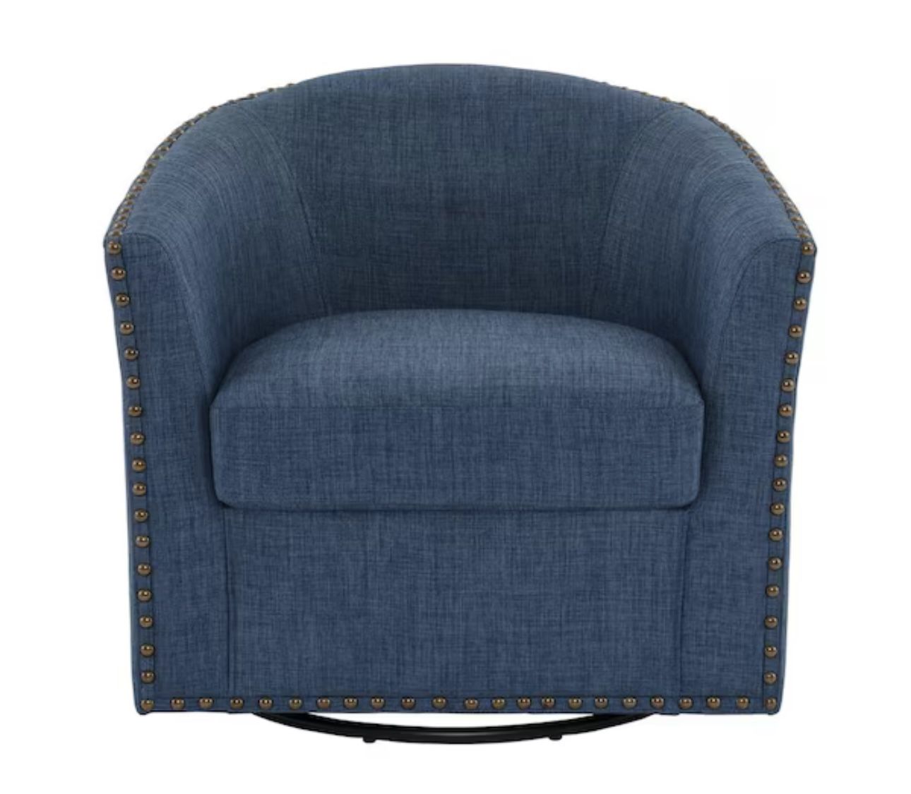 Comfy Blue Linen Nailhead Trim Upholstered Swivel Barrel Arm Chair With Metal Base(Set of 1)