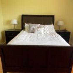 Bed, Two Night Stands, Tempurpedic Queen Mattress, And Queen Bed Frame
