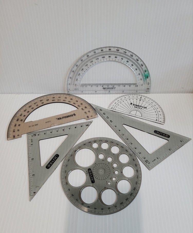 BAZIC, STAEDTLER, WESTCOTT 6 Piece Geometry Ruler Set 