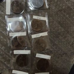 1862 To 1899 Lot Of (10) British 1 pennies 