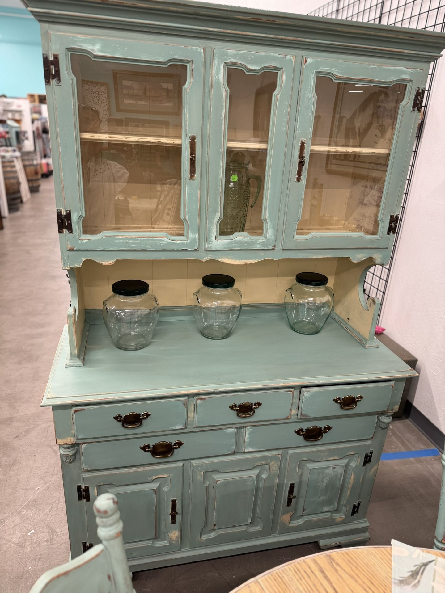 Green Vintage Solid Maple Wood Hutch Shabby Chick