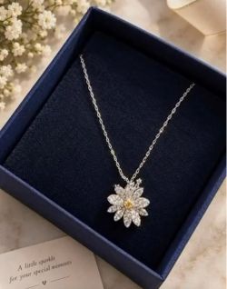 Elegant Silver Sunflower Necklace - CZ Diamond Floral Pendant Gift