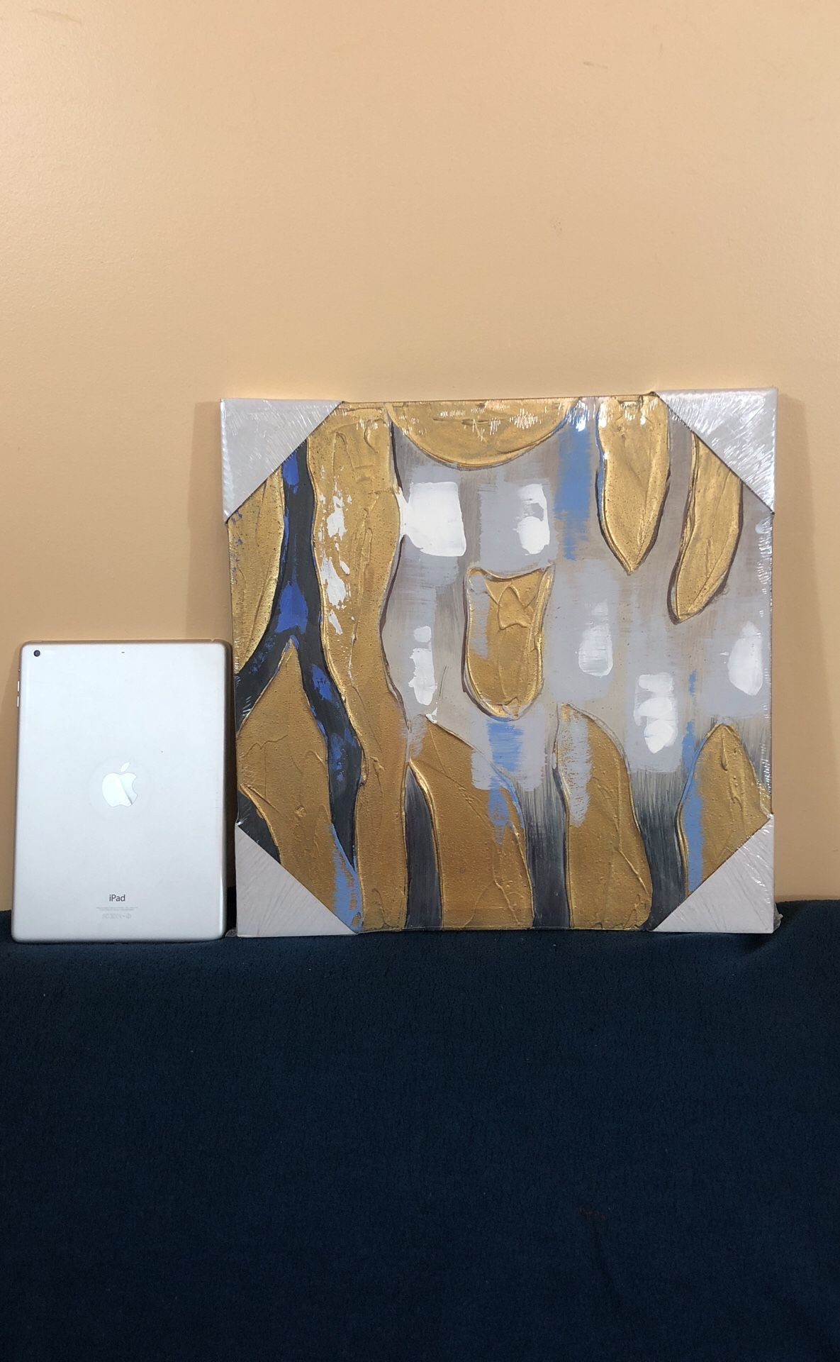 16”x16” hand painted 3D golden abstract canvas wall art