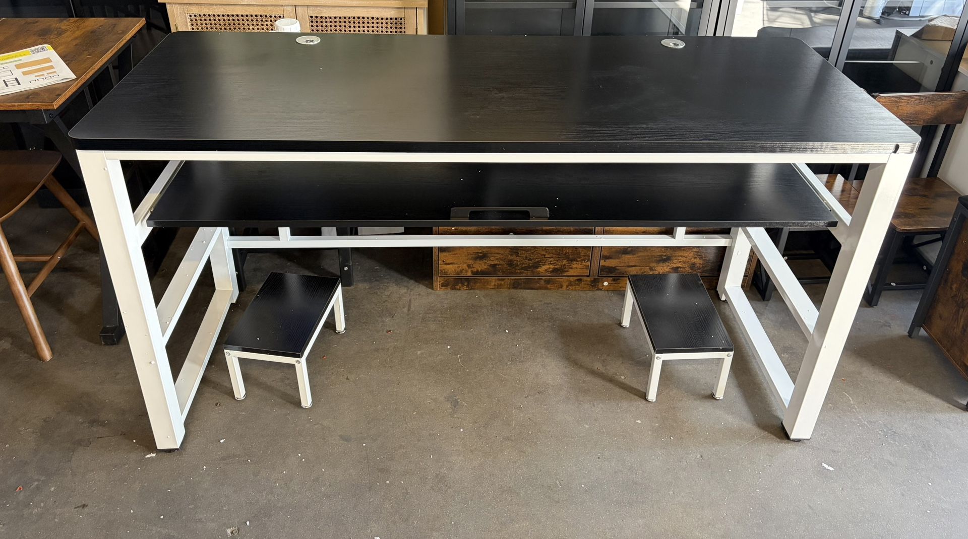 63” W,Music Studio Recording Desk with 1 Piano Keyboard Tray, Music Production Workstation, Home Office Furniture Wooden Table ,Black Board +White Fra
