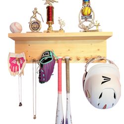 Handmade Wooden Baseball Bat Rack – Wall Mount Holder, Trophy Shelf