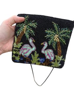 Vintage Beaded Flamingo Clutch Purse crossbody bag