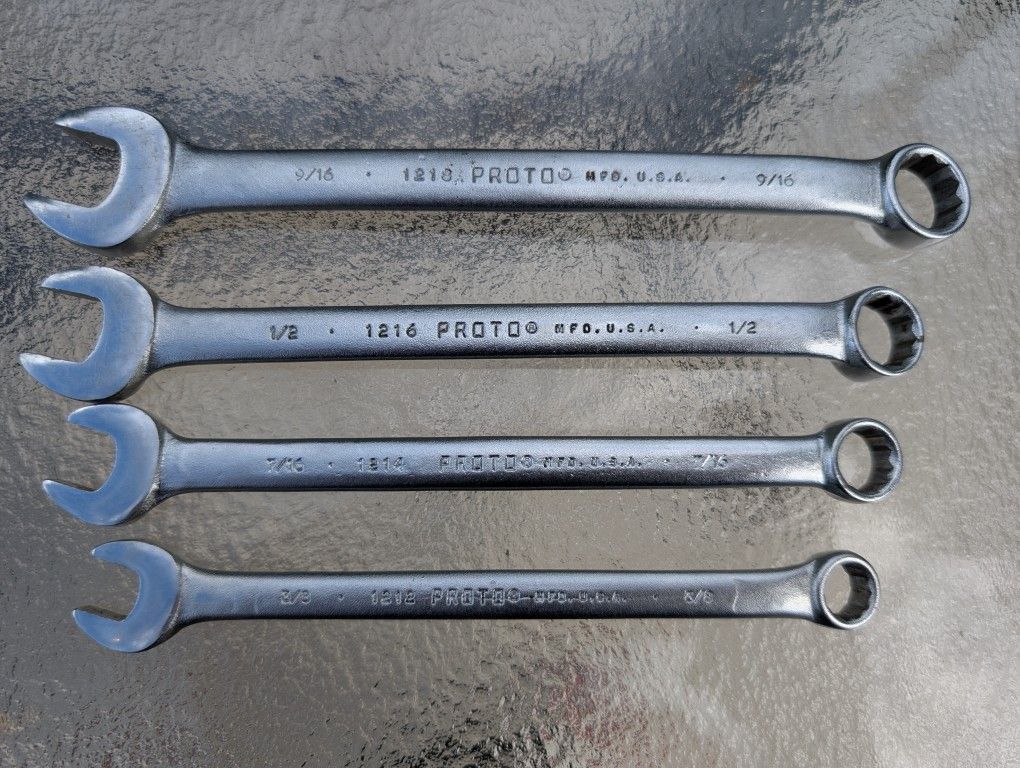 Lot of 4 Proto Professional 9/16" 1/2" 7/16" 3/8" Combo Wrench Anti Slip Design