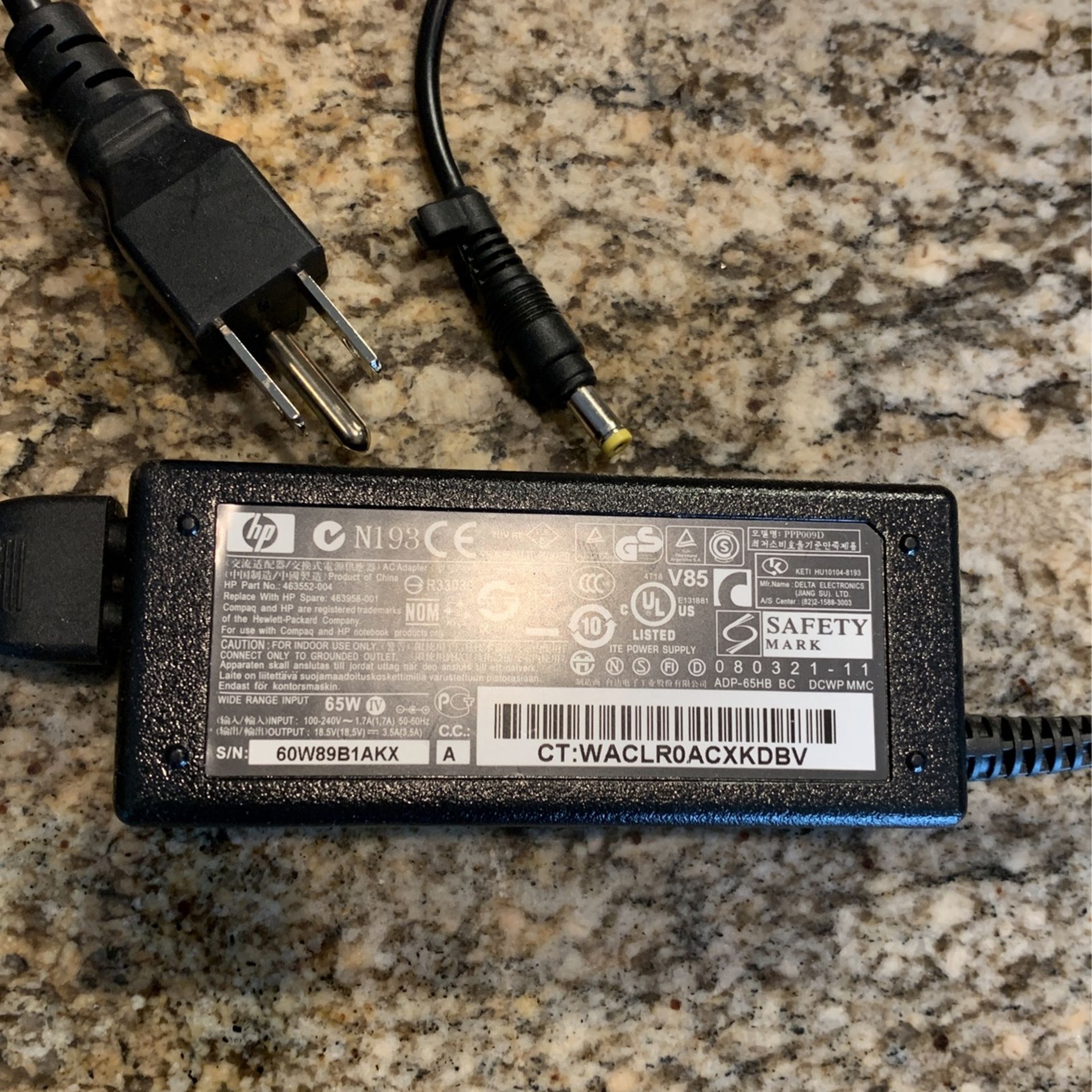 HP 65W Laptop Charger AC Adapter 463958-001