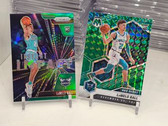 Lamelo ball green prizm insert and mosaic rookie cards