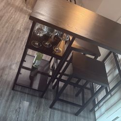 2 Bar Stools And Table With Built In Shelf’s 