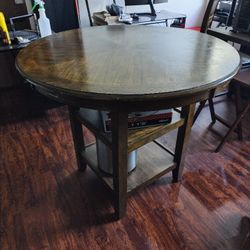 Solid Wood Dining Table - Counter Height W/ Storage Shelves