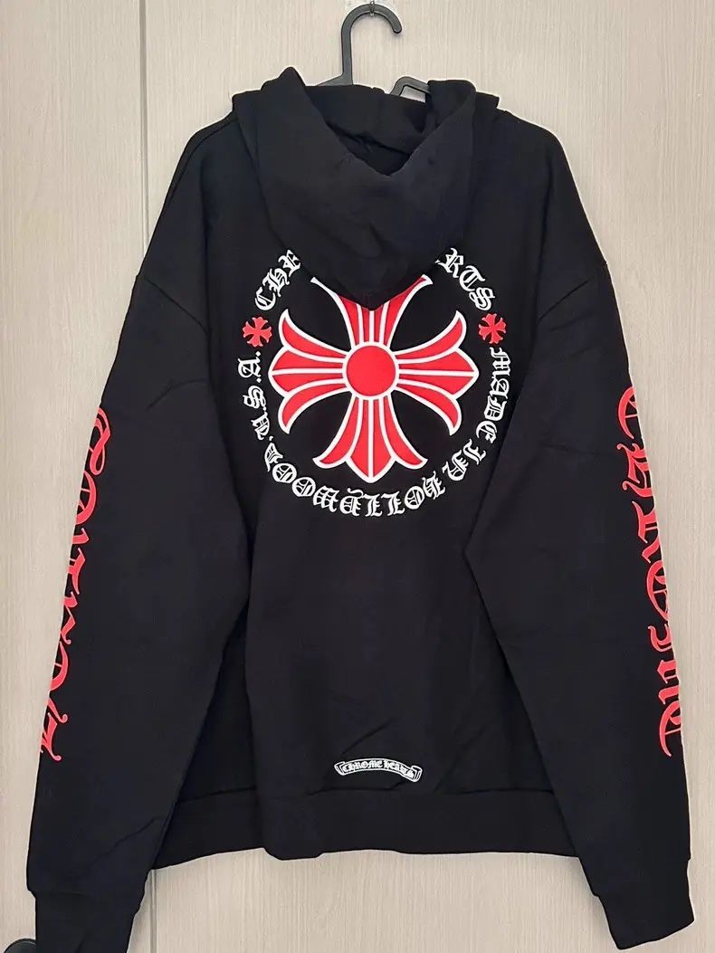 Chrome Hoodie Hearts Red Cross Denim Zip Up Tears Hoodie Jacket Logo Black S, M, L, XL Coat 