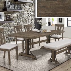 6-Piece Farmhouse Dining Set with Bench