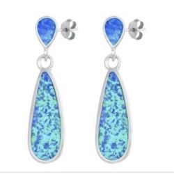 Sterling Silver Opal Earrings- NEW - pierced 30 mm