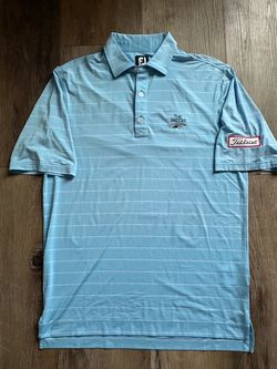 FootJoy Men's Medium Light Blue Striped Polo - The Bridges & Titleist Logos
