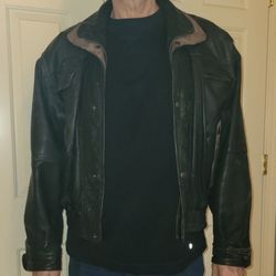Vintage Black Leather Jacket XXL
