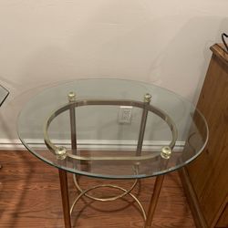 Glass And Brass End Tables 
