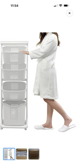 4-Tier Laundry Hamper Sorter, Vertical Rolling Laundry Baskets 