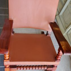 REAL WOOD AND LEATHER ROCKING CHAIR