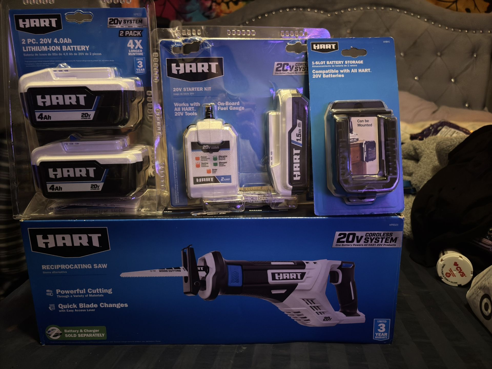 20 Volt Cordless Reciprocating Saw, THREE 4Ah 20 V Batteries, Charger and Single Port 20Volt Battery