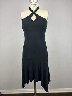 BCBGMAXAZRIA Black Halter Midi Dress Asymmetrical Hem Size S