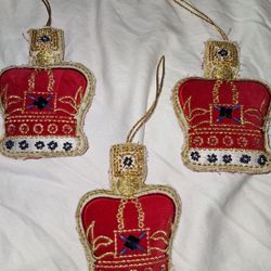 Crown Red & Gold Ornaments Set Of 3