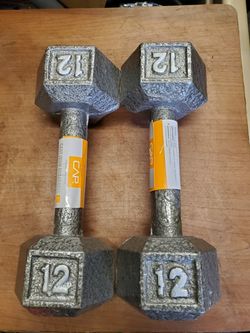 (2) 12LB Metal Hex Dumbbells