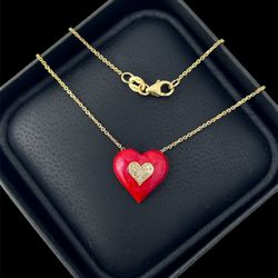 Heart Shape Pendant In 14k Yellow Gold Necklace 