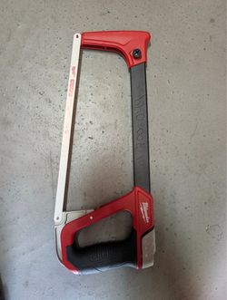 Used Milwaukee High-Tension Hack Saw with 12 in. 24 TPI Bi-Metal Blade and Blade Storage.