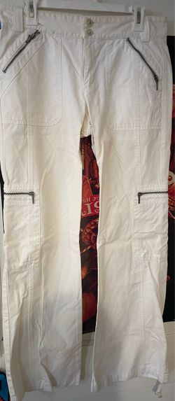 White Cargo Pants with Zipper Pockets